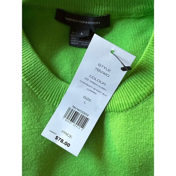 NWT French Connection Green CosySoft Short Sleeve Pullover Sweater Women's L - Picture 10 of 11